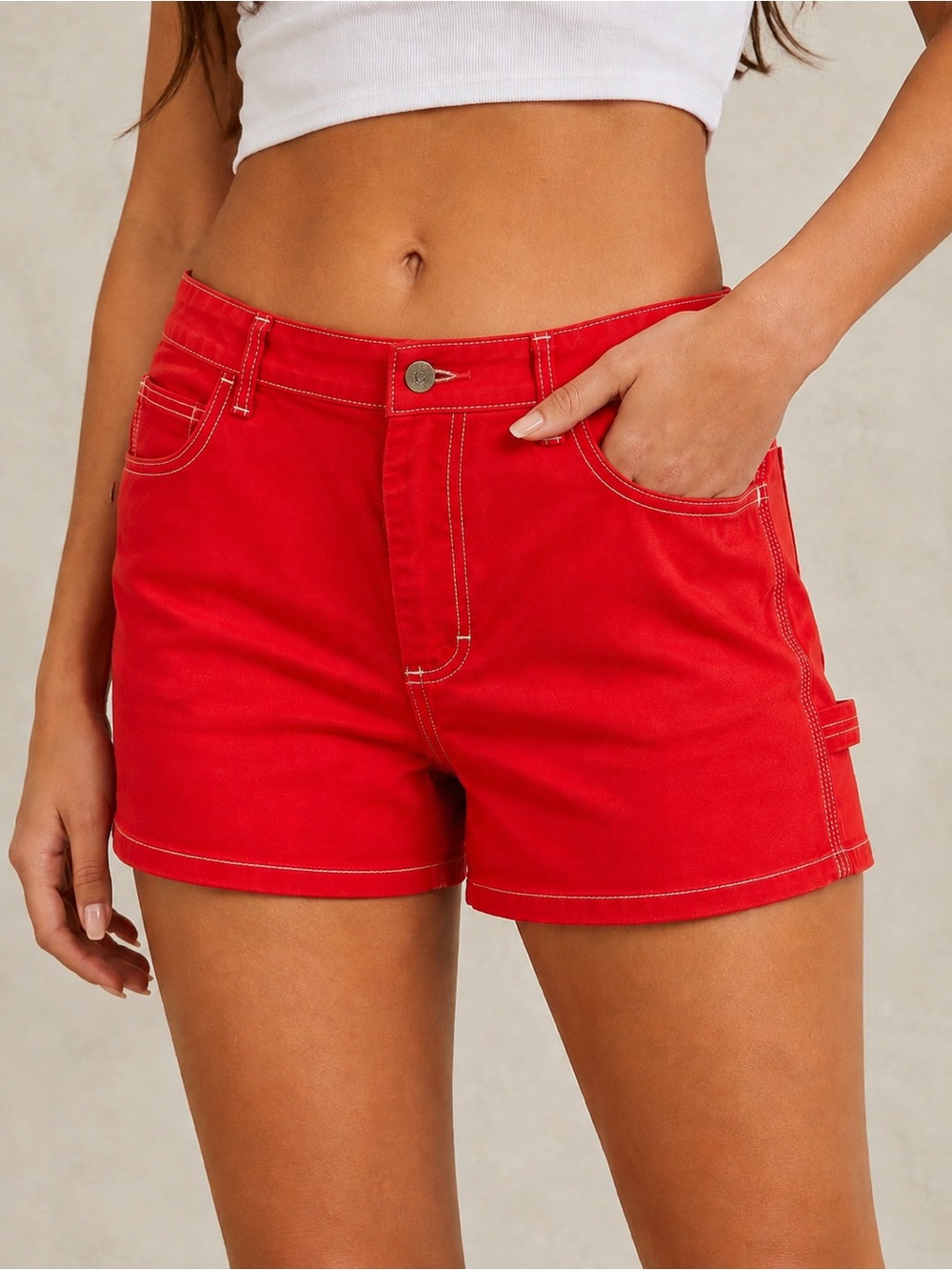 Dickies Women’s Red Carpenter Utility Shorts Size 32 Stretch 3” Inseam Like New